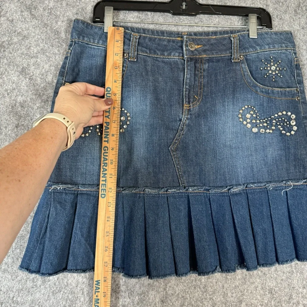 Vtg Y2k Jordache Denim Pleated Mini Skirt Juniors 11/12 Beaded Babydoll Bratz